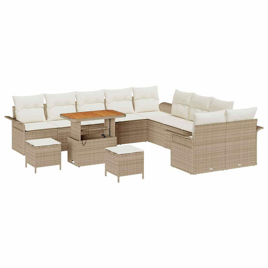 vidaXL Σετ Καναπέ Κήπου με μαξιλάρι 13 pcs Μπεζ συνθετικό ρατάν
