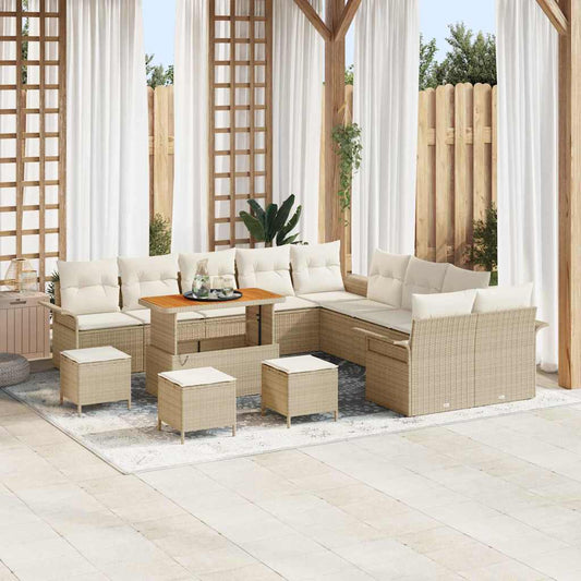 vidaXL Σετ Καναπέ Κήπου με μαξιλάρι 14 pcs Μπεζ συνθετικό ρατάν