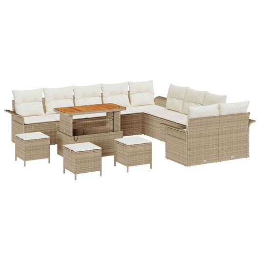 vidaXL Σετ Καναπέ Κήπου με μαξιλάρι 14 pcs Μπεζ συνθετικό ρατάν