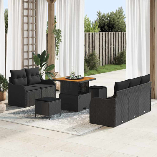 vidaXL Σετ Καναπέ Κήπου με μαξιλάρι 8 pcs Μαύρο συνθετικό ρατάν