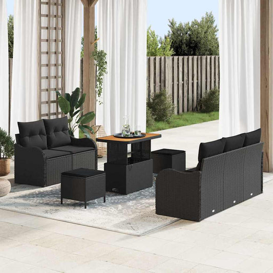 vidaXL Σετ Καναπέ Κήπου με μαξιλάρι 8 pcs Μαύρο συνθετικό ρατάν