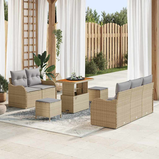 vidaXL Σετ Καναπέ Κήπου με μαξιλάρι 8 pcs Μπεζ συνθετικό ρατάν