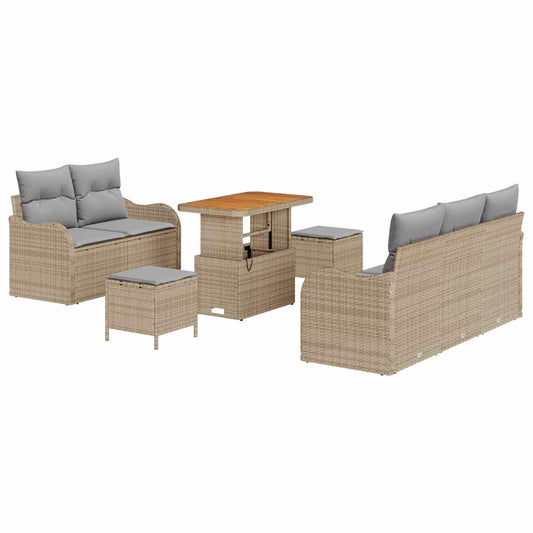 vidaXL Σετ Καναπέ Κήπου με μαξιλάρι 8 pcs Μπεζ συνθετικό ρατάν