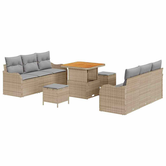 vidaXL Σετ Καναπέ Κήπου με μαξιλάρι 9 pcs Μπεζ συνθετικό ρατάν