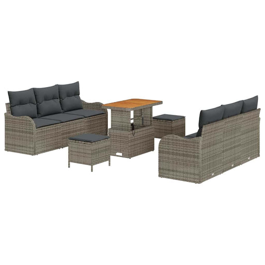 vidaXL Σετ Καναπέ Κήπου με μαξιλάρι 9 pcs Γκρι συνθετικό ρατάν