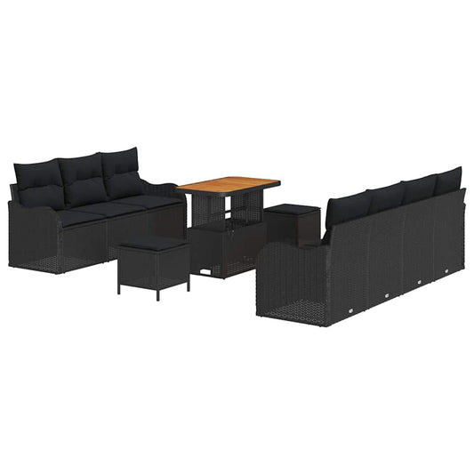 vidaXL Σετ Καναπέ Κήπου με μαξιλάρι 10 pcs Μαύρο συνθετικό ρατάν
