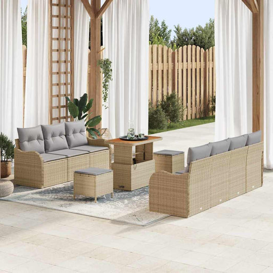 vidaXL Σετ Καναπέ Κήπου με μαξιλάρι 10 pcs Μπεζ συνθετικό ρατάν