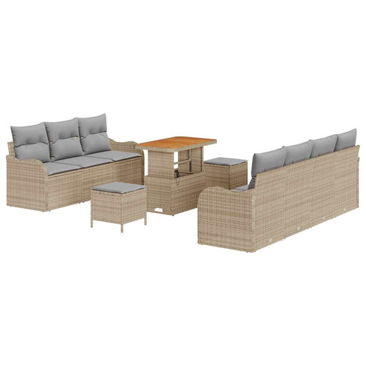 vidaXL Σετ Καναπέ Κήπου με μαξιλάρι 10 pcs Μπεζ συνθετικό ρατάν