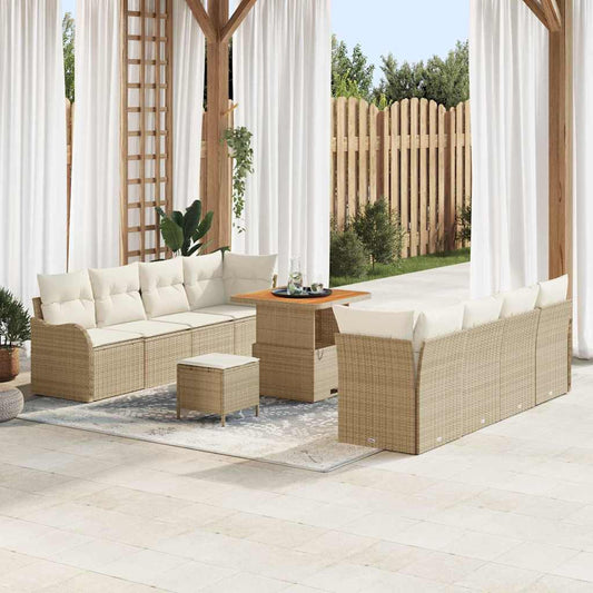 vidaXL Σετ Καναπέ Κήπου με μαξιλάρι 11 pcs Μπεζ συνθετικό ρατάν