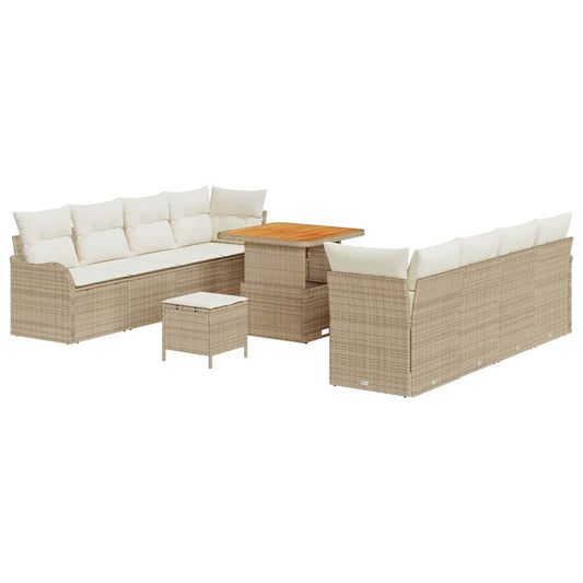 vidaXL Σετ Καναπέ Κήπου με μαξιλάρι 11 pcs Μπεζ συνθετικό ρατάν
