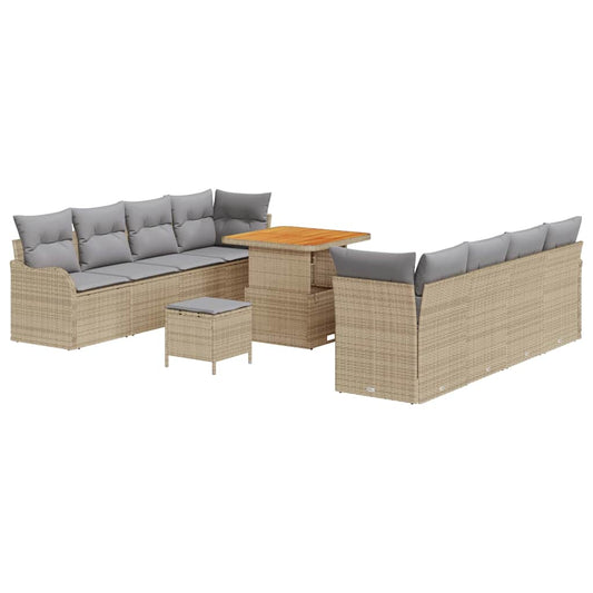 vidaXL Σετ Καναπέ Κήπου με μαξιλάρι 11 pcs Μπεζ συνθετικό ρατάν