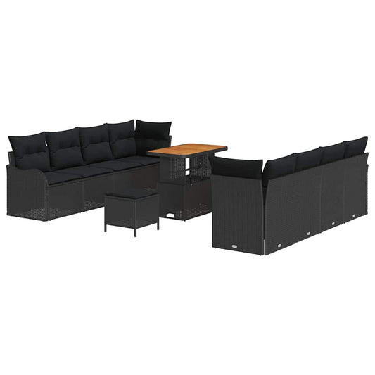 vidaXL Σετ Καναπέ Κήπου με μαξιλάρι 11 pcs Μαύρο συνθετικό ρατάν