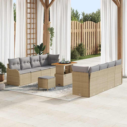 vidaXL Σετ Καναπέ Κήπου με μαξιλάρι 11 pcs Μπεζ συνθετικό ρατάν