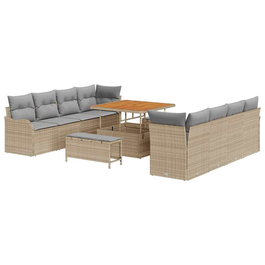 vidaXL Σετ Καναπέ Κήπου με μαξιλάρι 11 pcs Μπεζ συνθετικό ρατάν