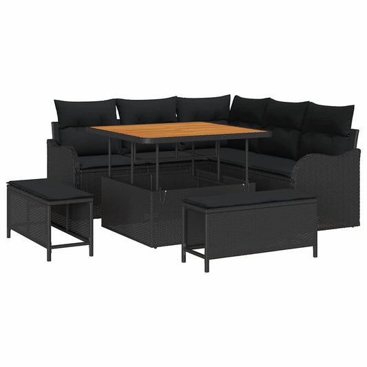 vidaXL Σετ Καναπέ Κήπου με μαξιλάρι 8 pcs Μαύρο συνθετικό ρατάν