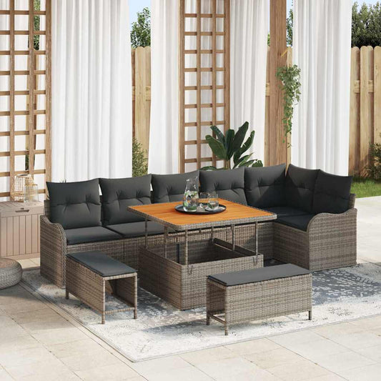 vidaXL Σετ Καναπέ Κήπου με μαξιλάρι 9 pcs Γκρι συνθετικό ρατάν