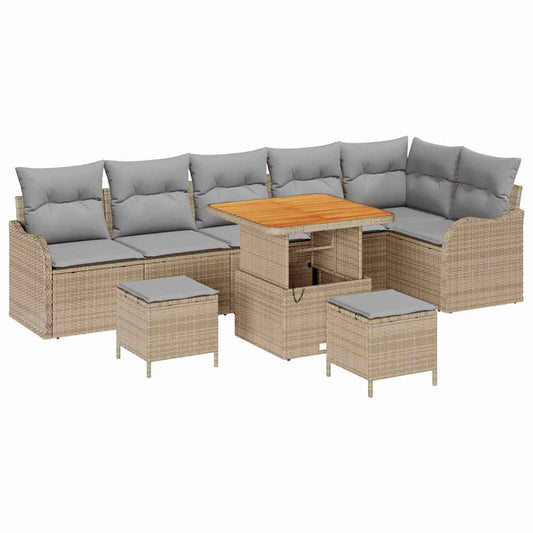 vidaXL Σετ Καναπέ Κήπου με μαξιλάρι 9 pcs Μπεζ συνθετικό ρατάν