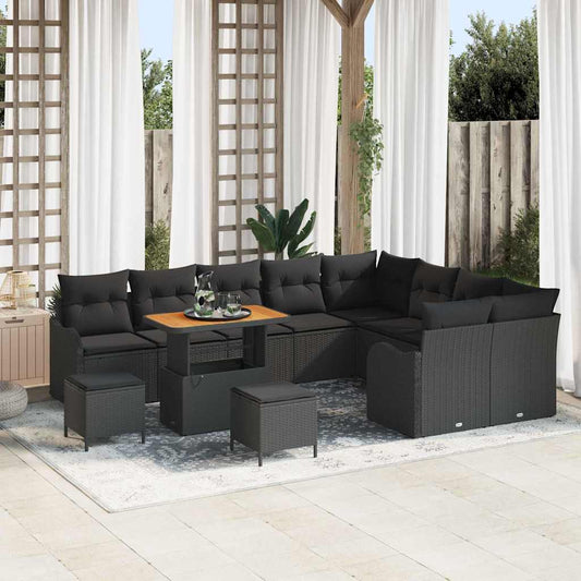 vidaXL Σετ Καναπέ Κήπου με μαξιλάρι 12 pcs Μαύρο συνθετικό ρατάν