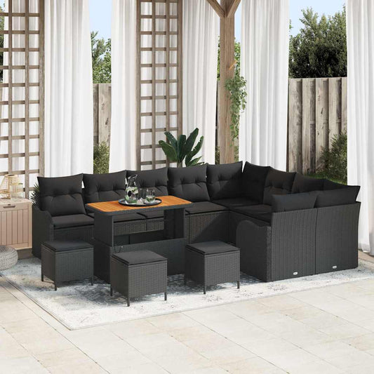 vidaXL Σετ Καναπέ Κήπου με μαξιλάρι 13 pcs Μαύρο συνθετικό ρατάν