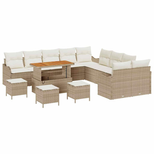 vidaXL Σετ Καναπέ Κήπου με μαξιλάρι 14 pcs Μπεζ συνθετικό ρατάν