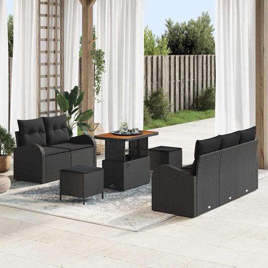 vidaXL Σετ Καναπέ Κήπου με μαξιλάρι 8 pcs Μαύρο συνθετικό ρατάν