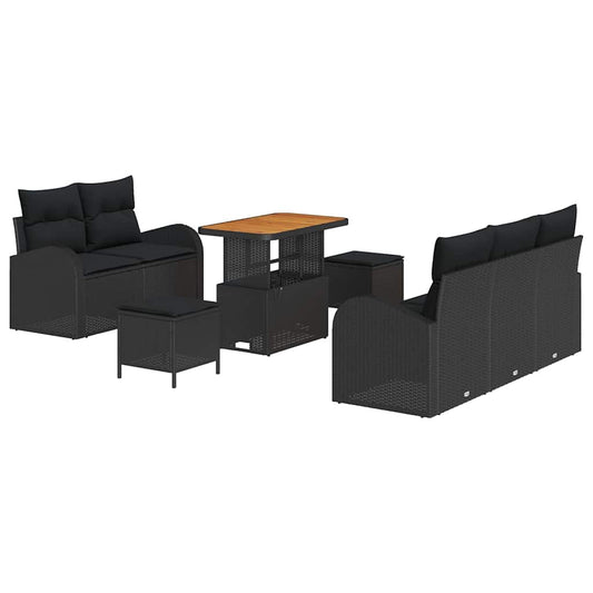 vidaXL Σετ Καναπέ Κήπου με μαξιλάρι 8 pcs Μαύρο συνθετικό ρατάν