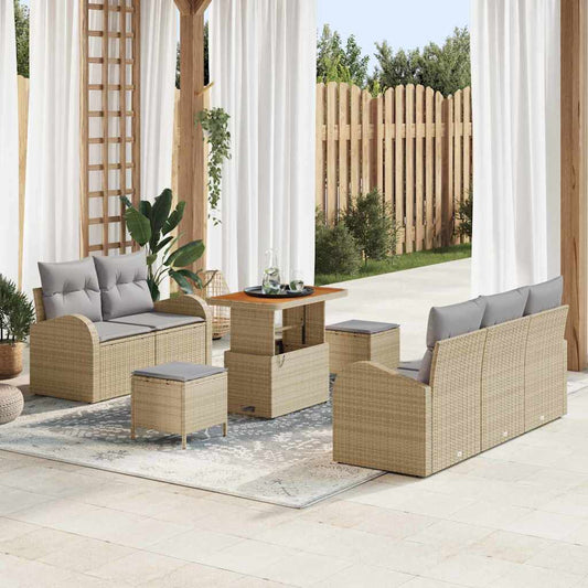 vidaXL Σετ Καναπέ Κήπου με μαξιλάρι 8 pcs Μπεζ συνθετικό ρατάν