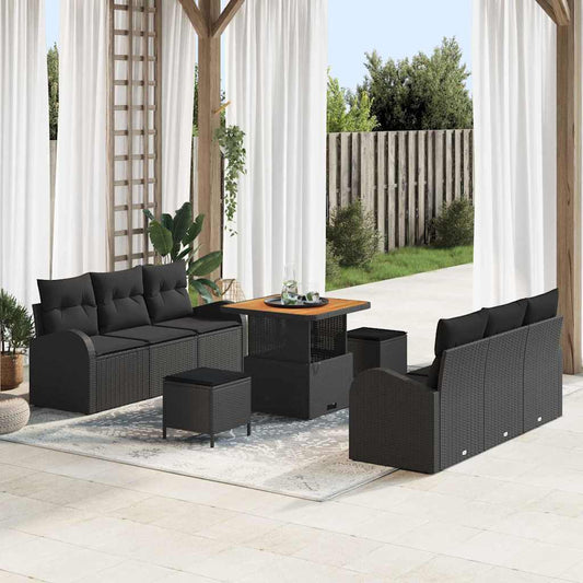 vidaXL Σετ Καναπέ Κήπου με μαξιλάρι 9 pcs Μαύρο συνθετικό ρατάν