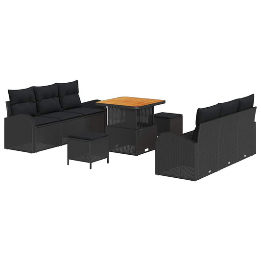 vidaXL Σετ Καναπέ Κήπου με μαξιλάρι 9 pcs Μαύρο συνθετικό ρατάν