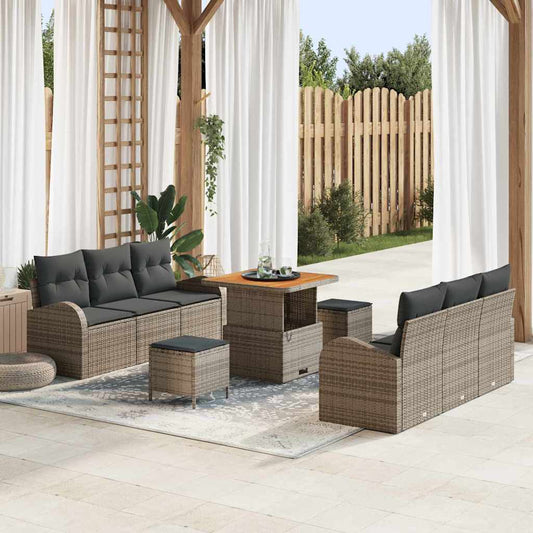 vidaXL Σετ Καναπέ Κήπου με μαξιλάρι 9 pcs Γκρι συνθετικό ρατάν