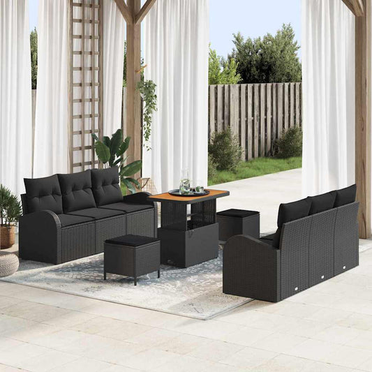 vidaXL Σετ Καναπέ Κήπου με μαξιλάρι 9 pcs Μαύρο συνθετικό ρατάν