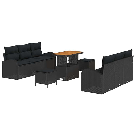 vidaXL Σετ Καναπέ Κήπου με μαξιλάρι 9 pcs Μαύρο συνθετικό ρατάν