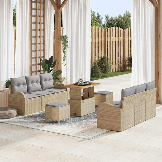 vidaXL Σετ Καναπέ Κήπου με μαξιλάρι 9 pcs Μπεζ συνθετικό ρατάν