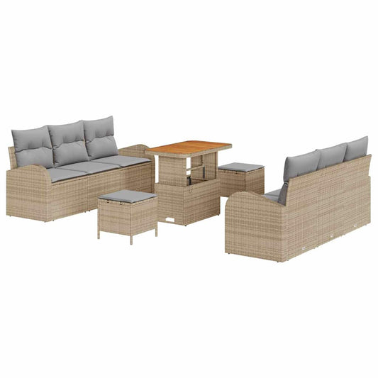 vidaXL Σετ Καναπέ Κήπου με μαξιλάρι 9 pcs Μπεζ συνθετικό ρατάν