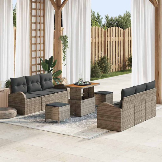 vidaXL Σετ Καναπέ Κήπου με μαξιλάρι 9 pcs Γκρι συνθετικό ρατάν