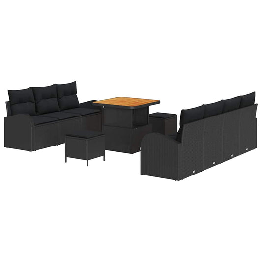 vidaXL Σετ Καναπέ Κήπου με μαξιλάρι 10 pcs Μαύρο συνθετικό ρατάν