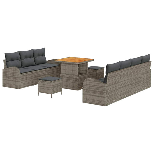 vidaXL Σετ Καναπέ Κήπου με μαξιλάρι 10 pcs Γκρι συνθετικό ρατάν