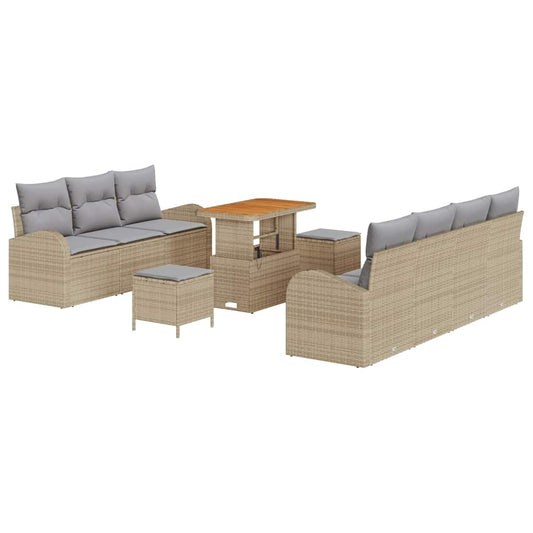 vidaXL Σετ Καναπέ Κήπου με μαξιλάρι 10 pcs Μπεζ συνθετικό ρατάν