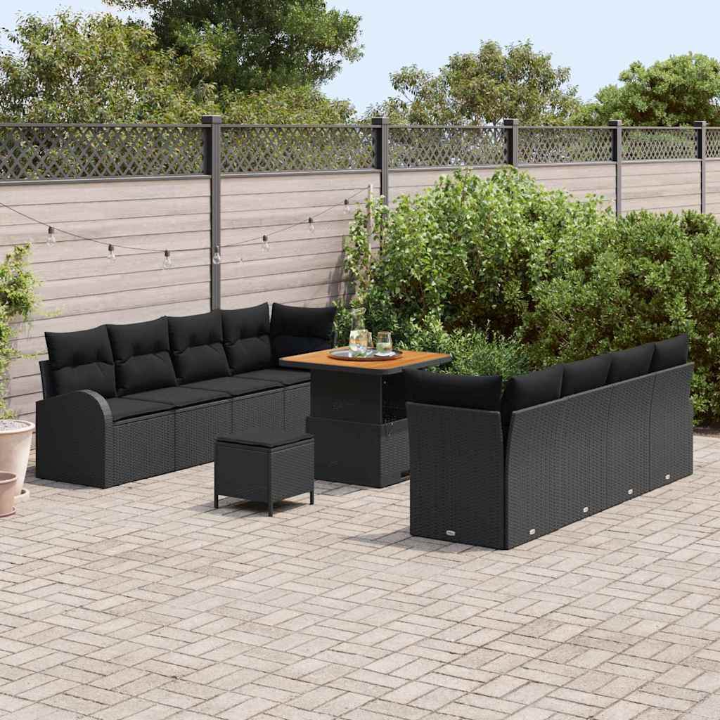 vidaXL Σετ Καναπέ Κήπου με μαξιλάρι 11 pcs Μαύρο συνθετικό ρατάν