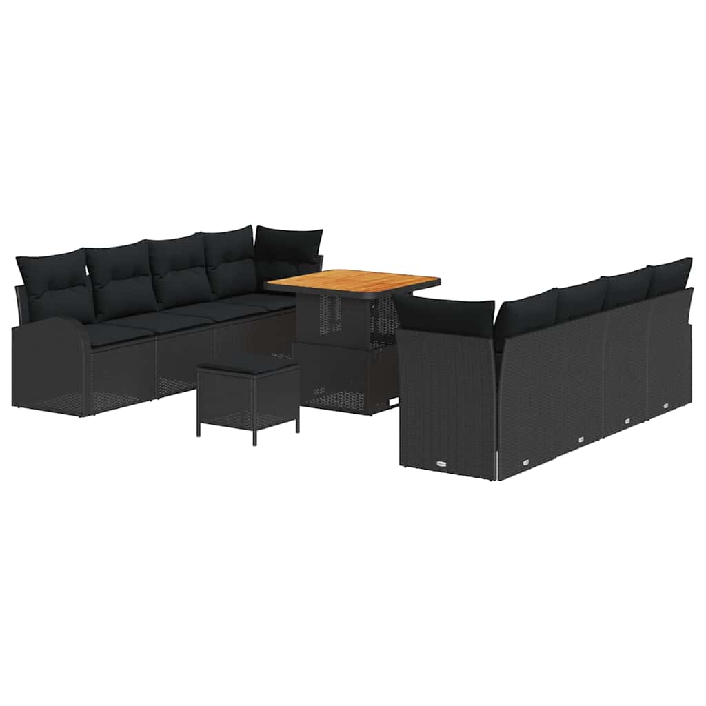 vidaXL Σετ Καναπέ Κήπου με μαξιλάρι 11 pcs Μαύρο συνθετικό ρατάν