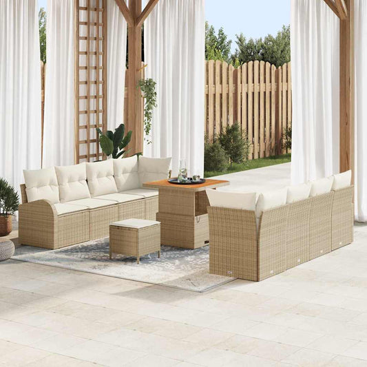 vidaXL Σετ Καναπέ Κήπου με μαξιλάρι 11 pcs Μπεζ συνθετικό ρατάν