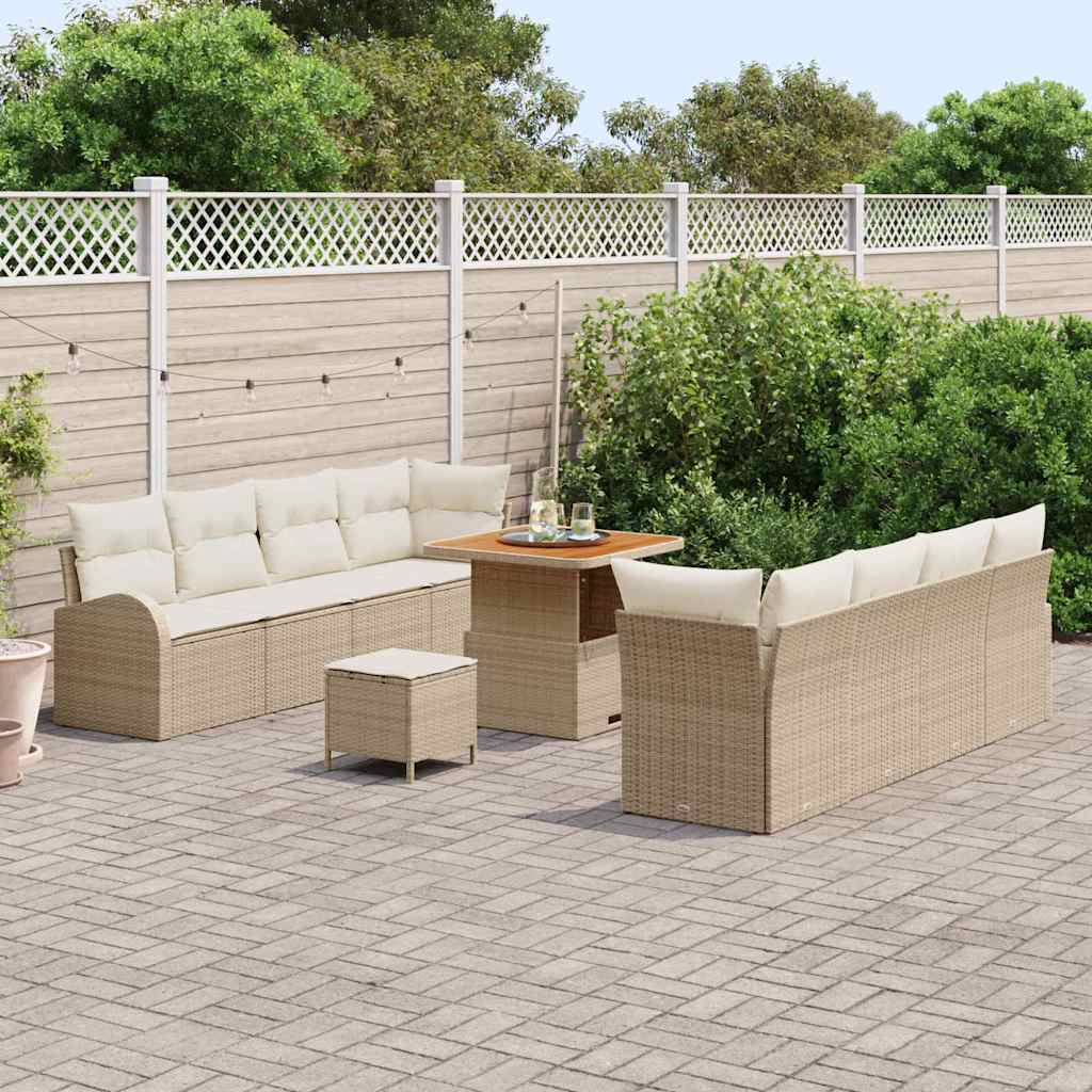 vidaXL Σετ Καναπέ Κήπου με μαξιλάρι 11 pcs Μπεζ συνθετικό ρατάν