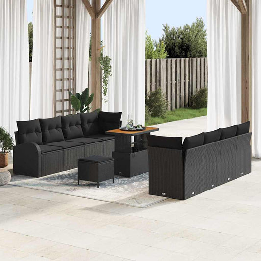 vidaXL Σετ Καναπέ Κήπου με μαξιλάρι 11 pcs Μαύρο συνθετικό ρατάν