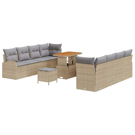 vidaXL Σετ Καναπέ Κήπου με μαξιλάρι 11 pcs Μπεζ συνθετικό ρατάν