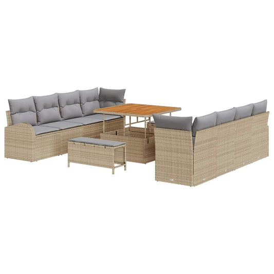 vidaXL Σετ Καναπέ Κήπου με μαξιλάρι 11 pcs Μπεζ συνθετικό ρατάν