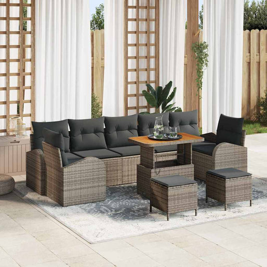 vidaXL Σετ Καναπέ Κήπου με μαξιλάρι 10 pcs Γκρι συνθετικό ρατάν