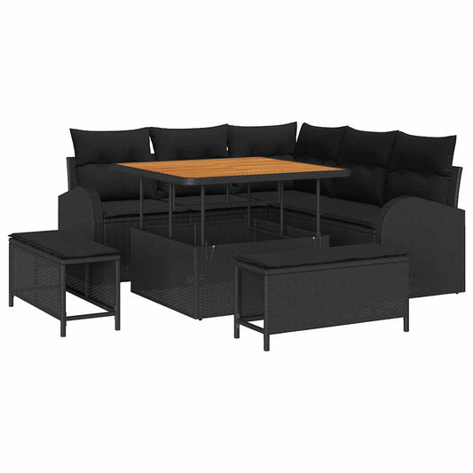 vidaXL Σετ Καναπέ Κήπου με μαξιλάρι 8 pcs Μαύρο συνθετικό ρατάν