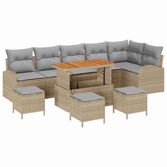 vidaXL Σετ Καναπέ Κήπου με μαξιλάρι 10 pcs Μπεζ συνθετικό ρατάν