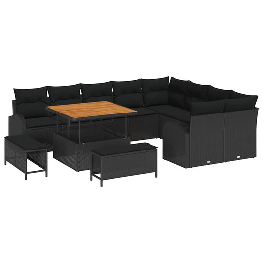 vidaXL Σετ Καναπέ Κήπου με μαξιλάρι 12 pcs Μαύρο συνθετικό ρατάν