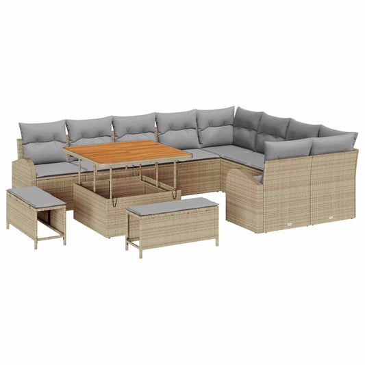 vidaXL Σετ Καναπέ Κήπου με μαξιλάρι 12 pcs Μπεζ συνθετικό ρατάν